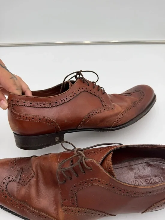 Louis Vuitton Dress Shoes Mens 9.5 Brown Leather Brogue Italy Lace Up - Picture 12 of 16